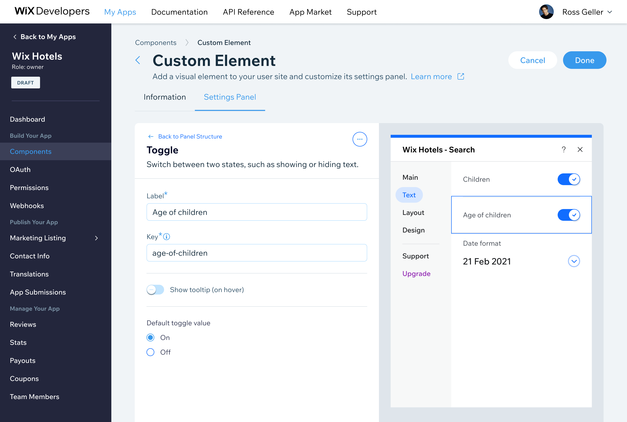 Final UI — component customization accessed from a nested drill-down location within the panel