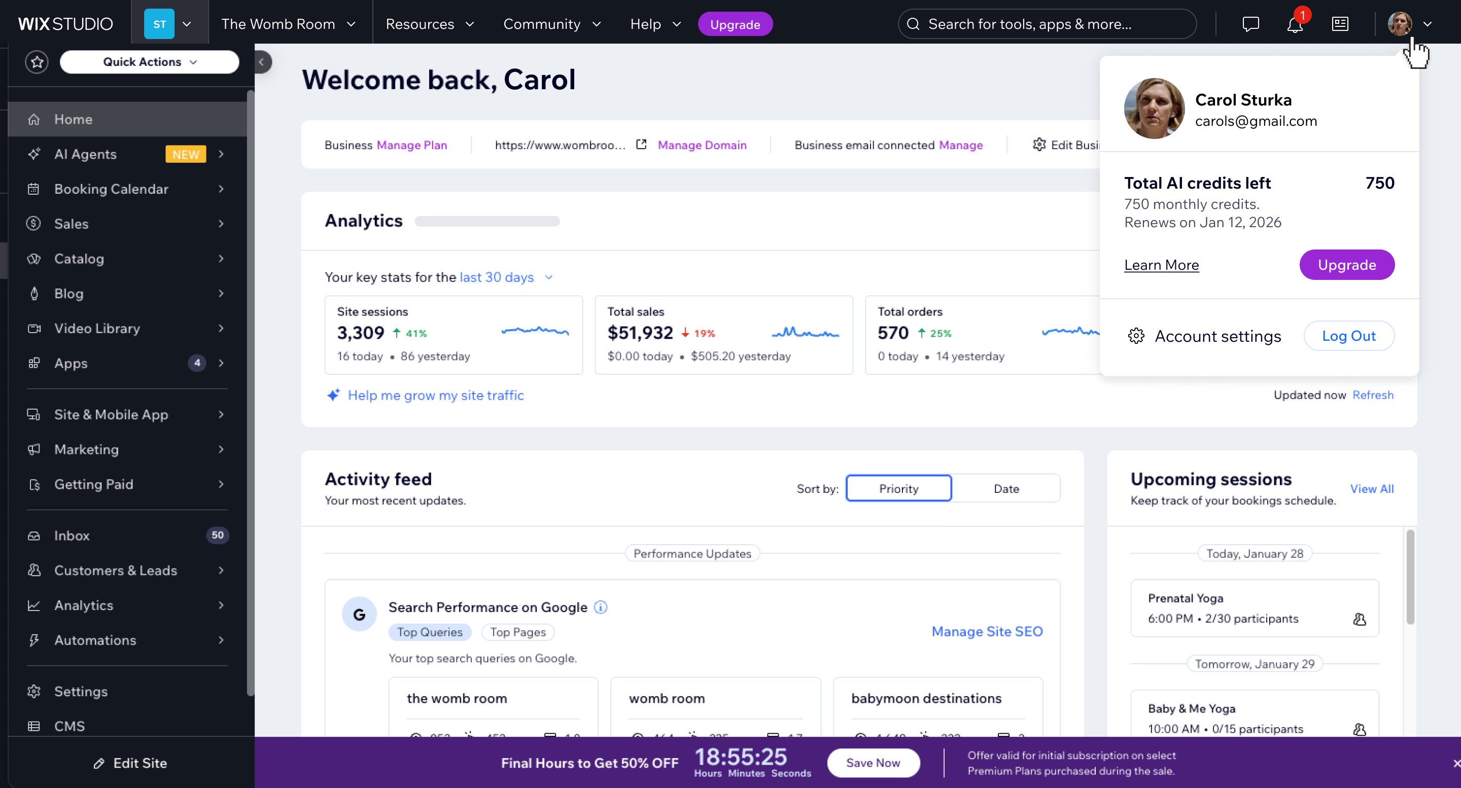 Subscription wallet inside business manager