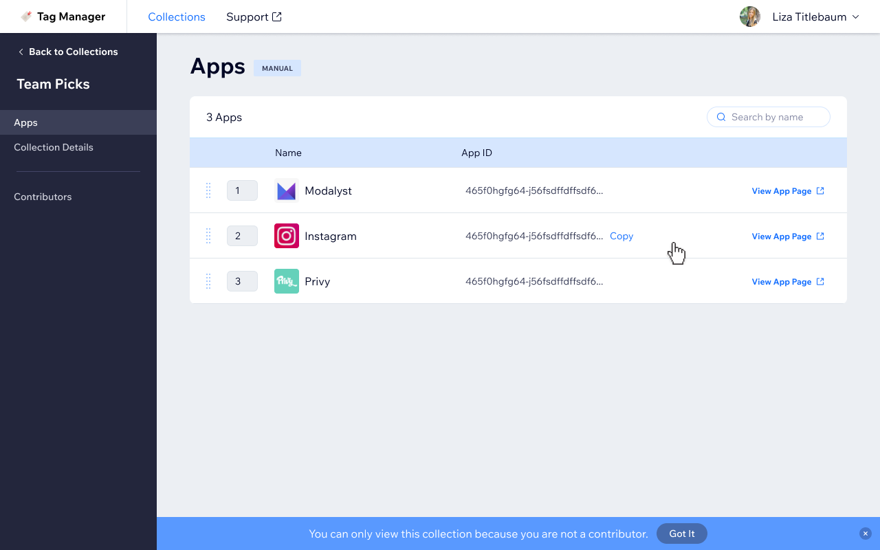 View-only mode — non-contributors see collection content with a banner explaining they can’t make edits