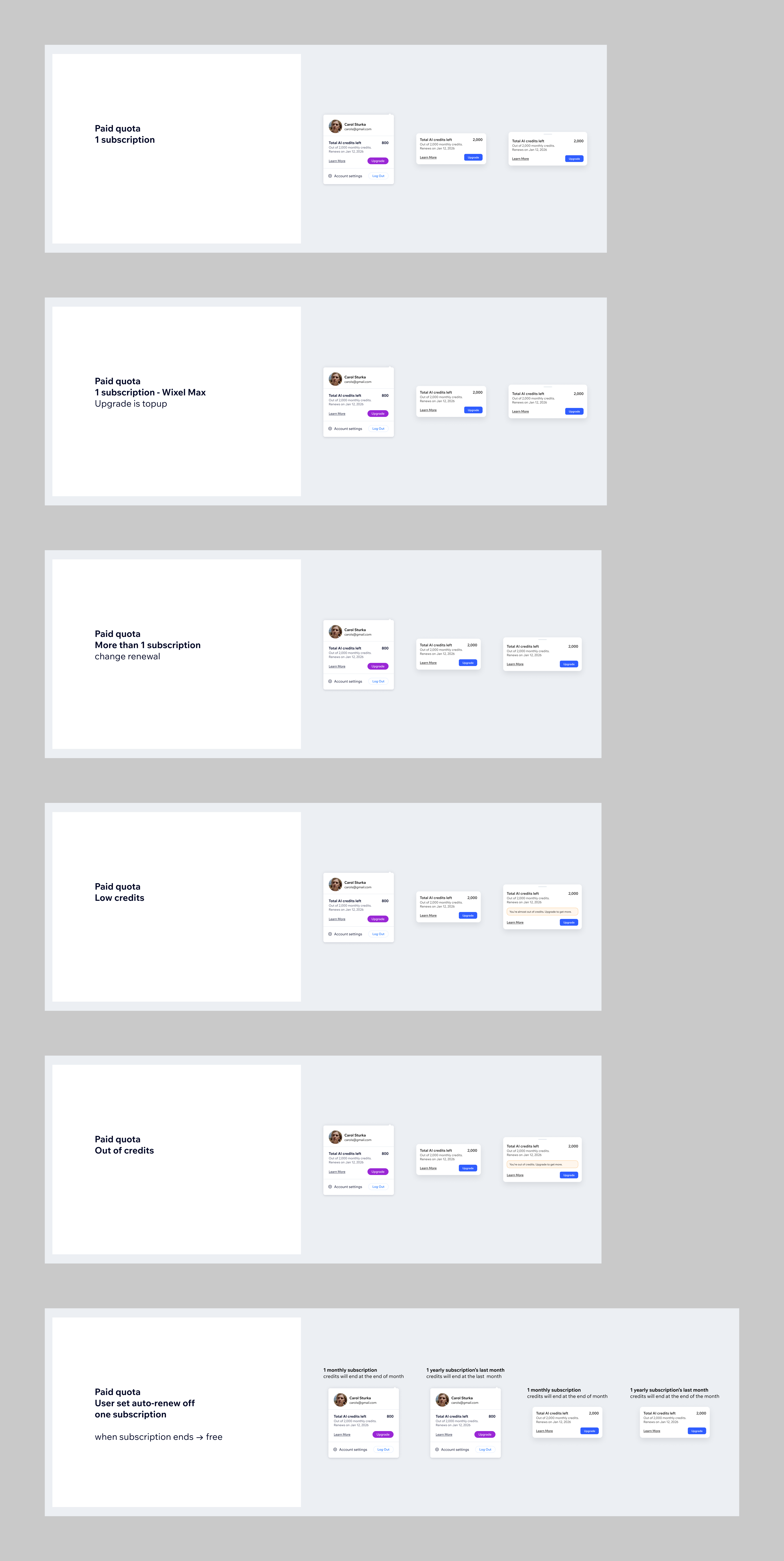 Paid wallet states across Business Manager, Wixel, and Wixel mobile
