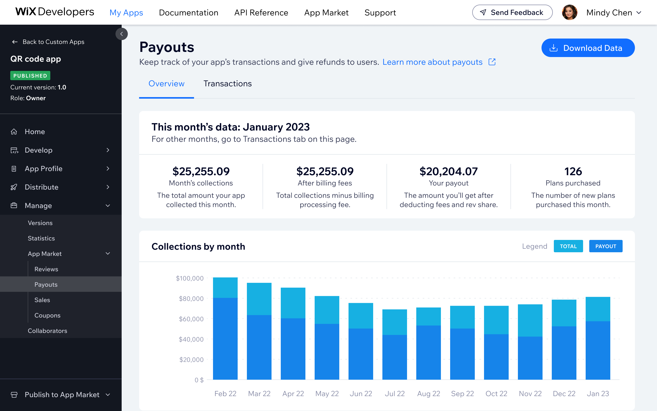 Payouts dashboard - full view of the earnings summary and transactions tab