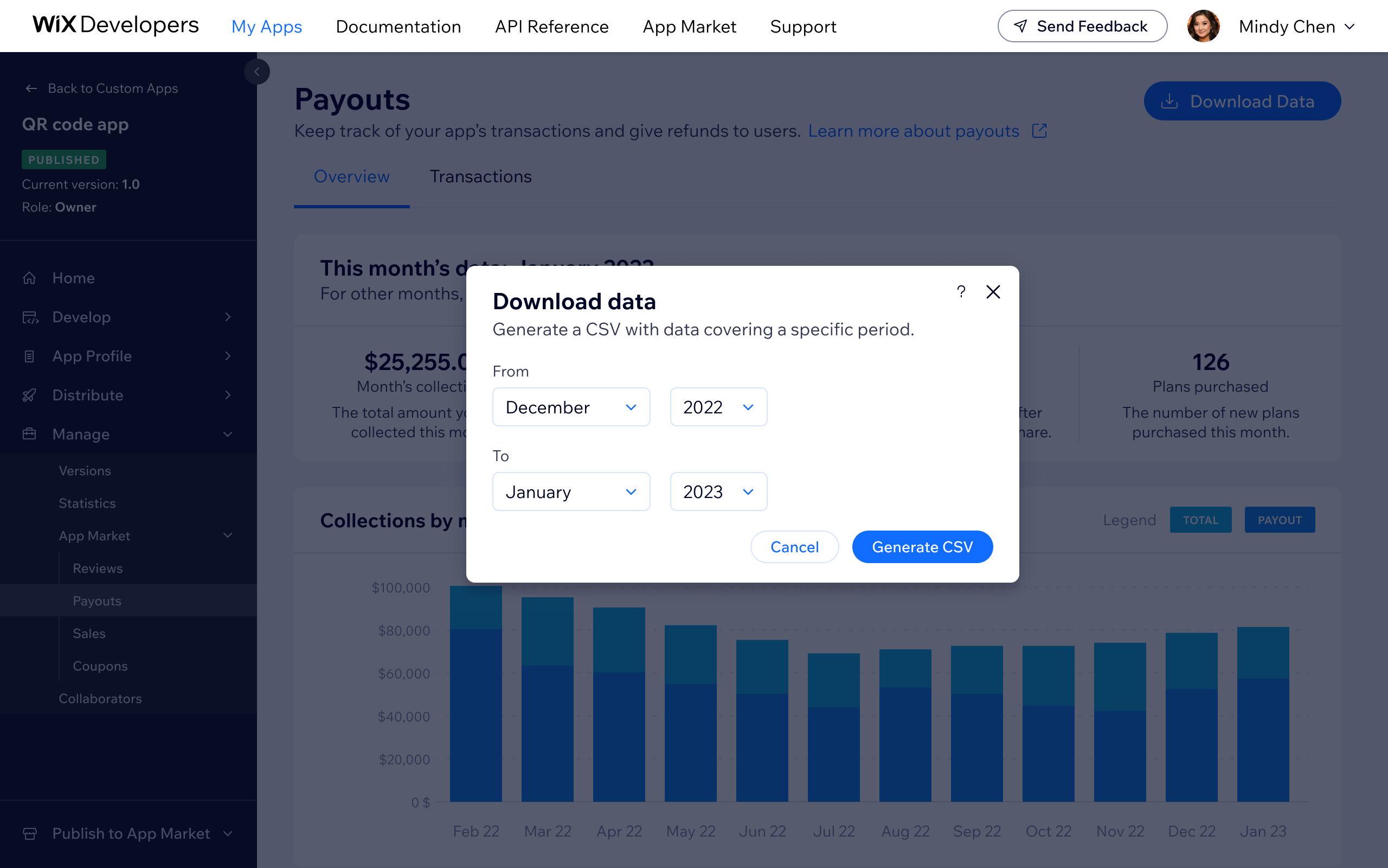 Export modal - download transaction history as a CSV