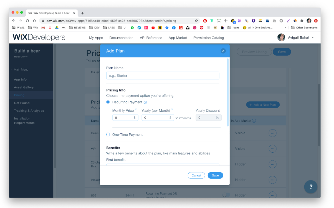 Before: The original plan creation modal - constrained layout with limited room for complex configurations