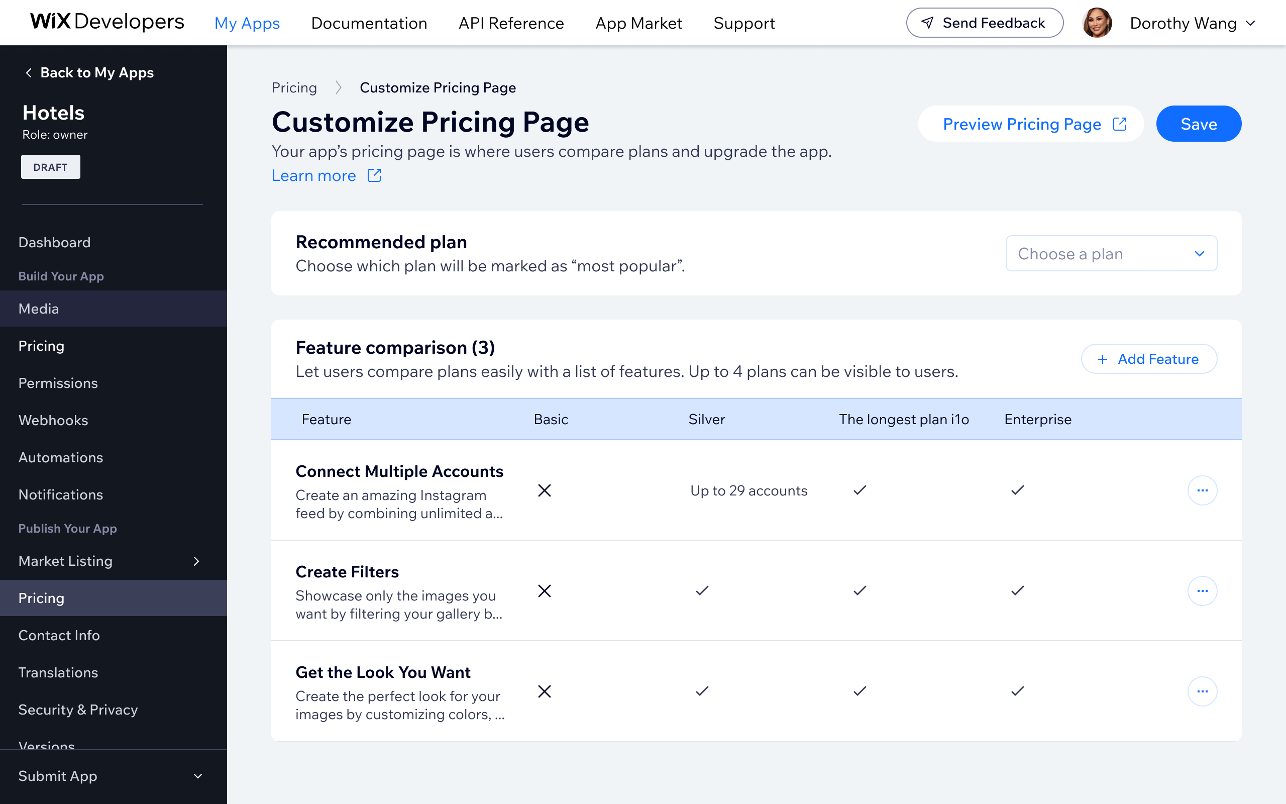 Redesigned pricing comparison page - clearer plan hierarchy, improved scannability, and a customization surface for developers