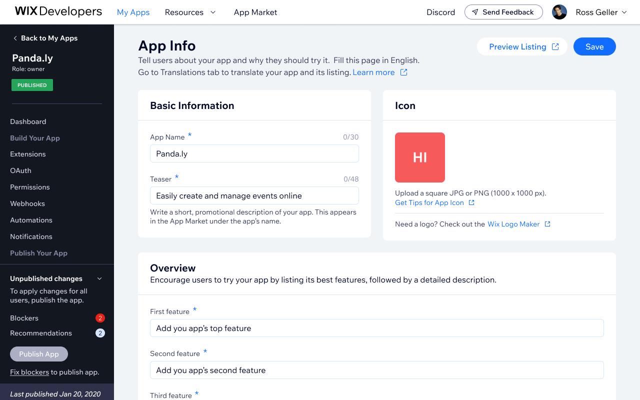 Published app — changes saved with active blockers, publishing blocked