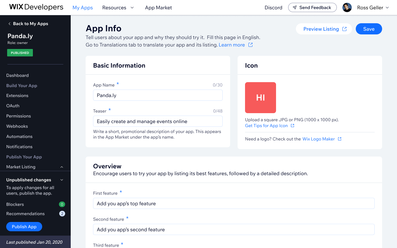 Published app — changes saved, no blockers, ready to publish